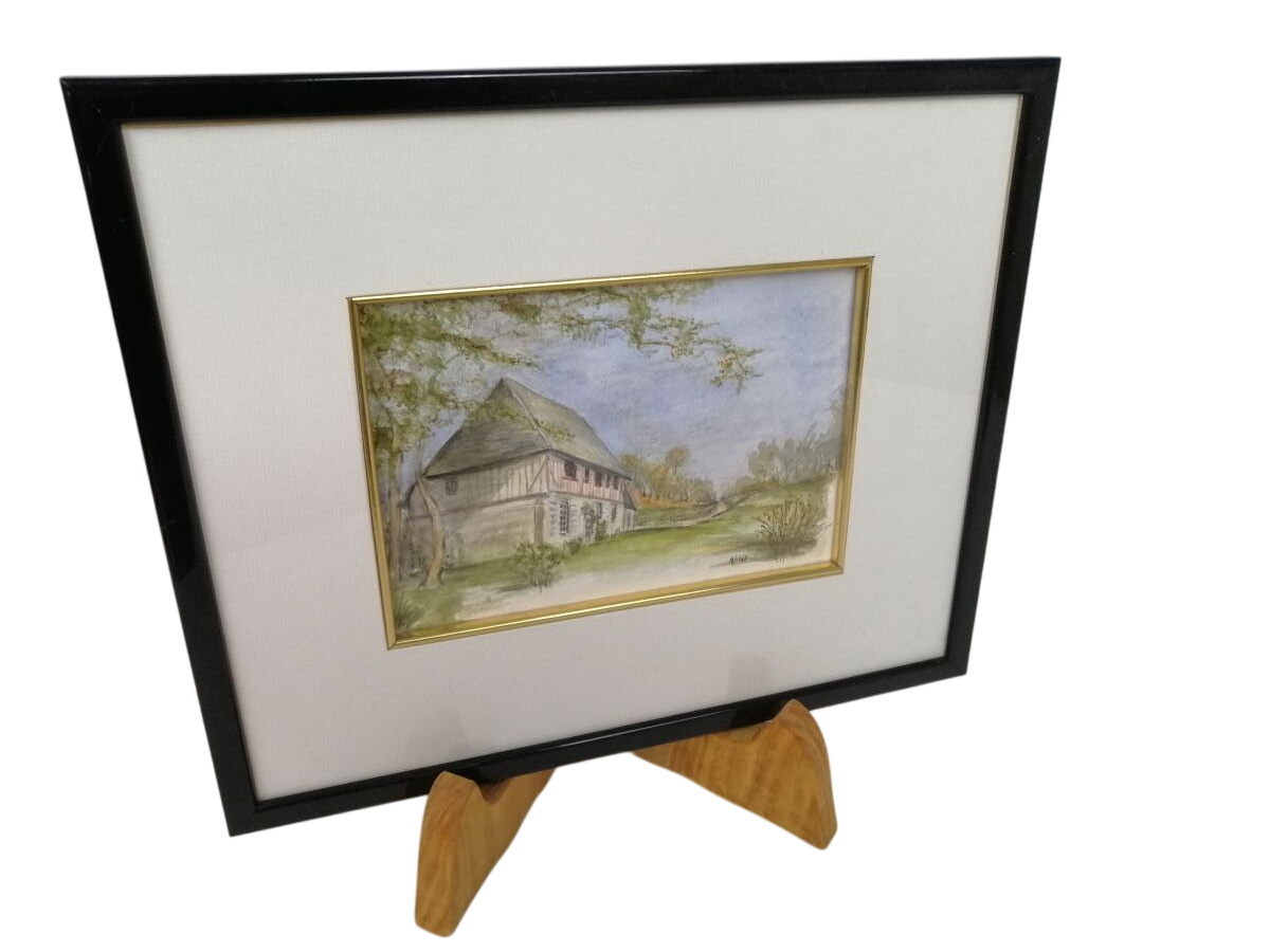 Tableau aquarelle de Michèle Lebas alias Miky - Le Manoir d'Ecqueville - Normandie Très bon état - 20,00 € Tableau aquarelle de Michèle Lebas alias Miky - Le Manoir d'Ecqueville - Normandie Très bon état reconditionné disponible sur Label Emmaüs