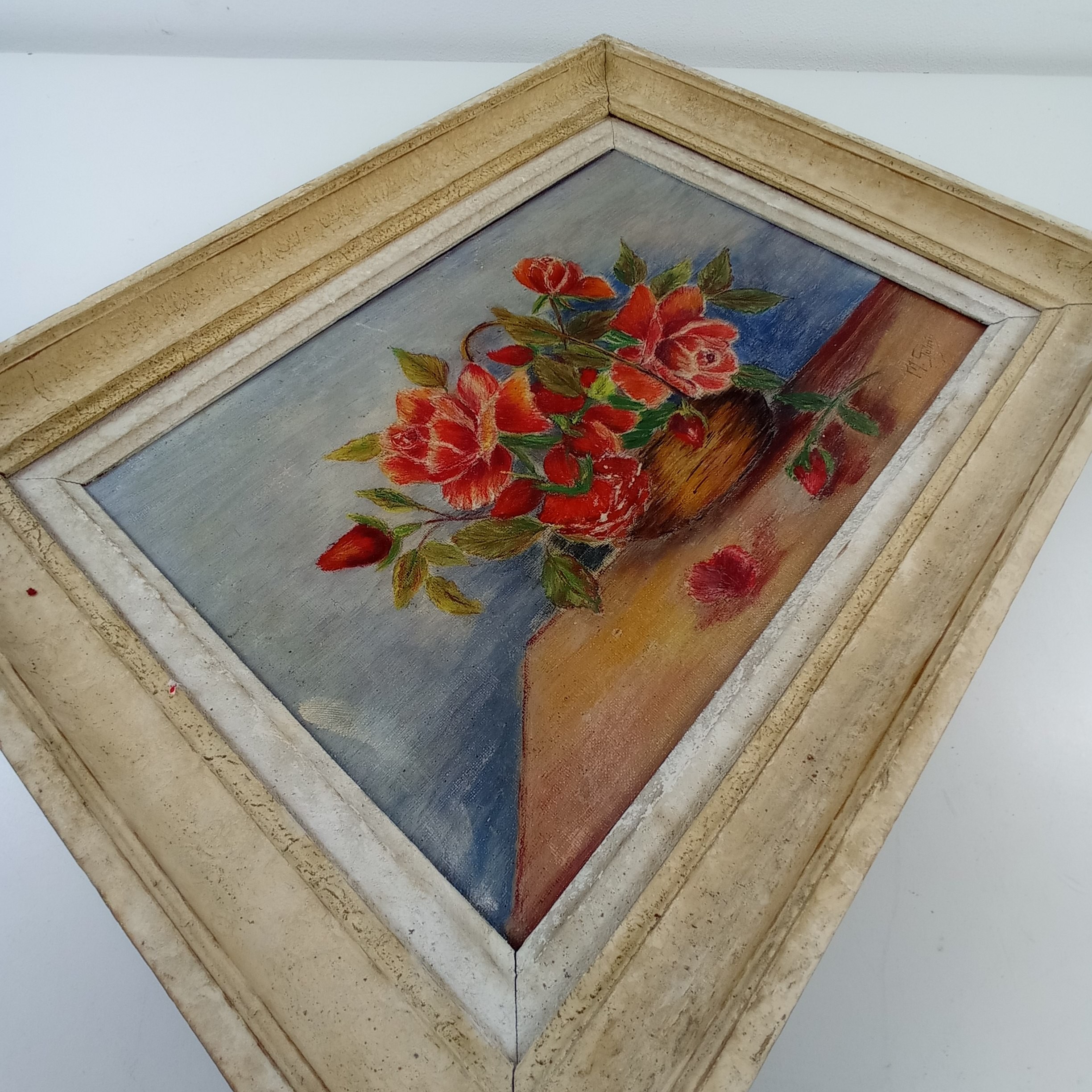Voir photo 3 de Tableau composition florale, huile sur toile signée M.SUBRIN Tableau composition florale, huile sur toile signée M.SUBRIN reconditionné photo 3