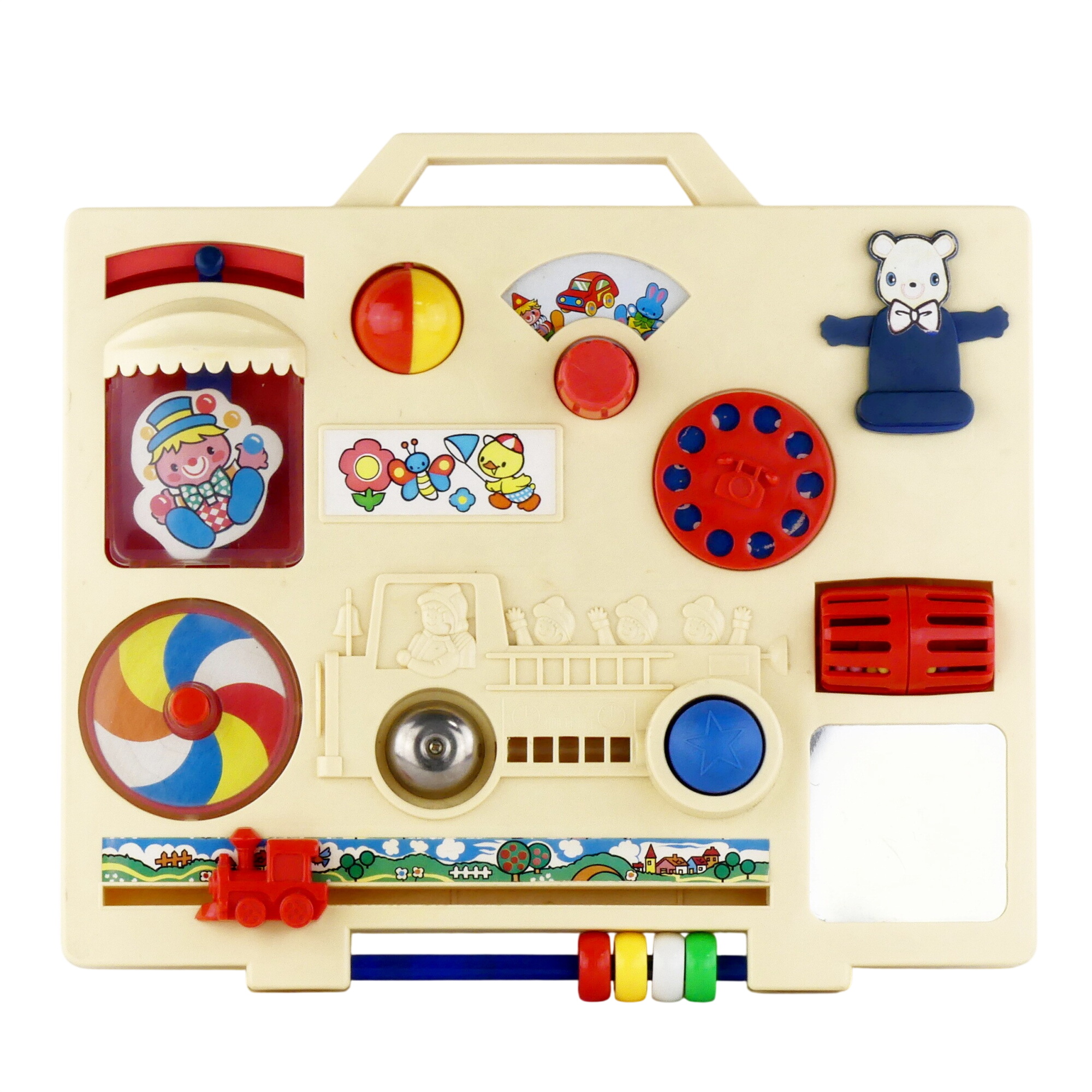 Tableau d'éveil et d'activité vintage style Fisher Price Bon état - 10,00 € Tableau d'éveil et d'activité vintage style Fisher Price Bon état reconditionné disponible sur Label Emmaüs