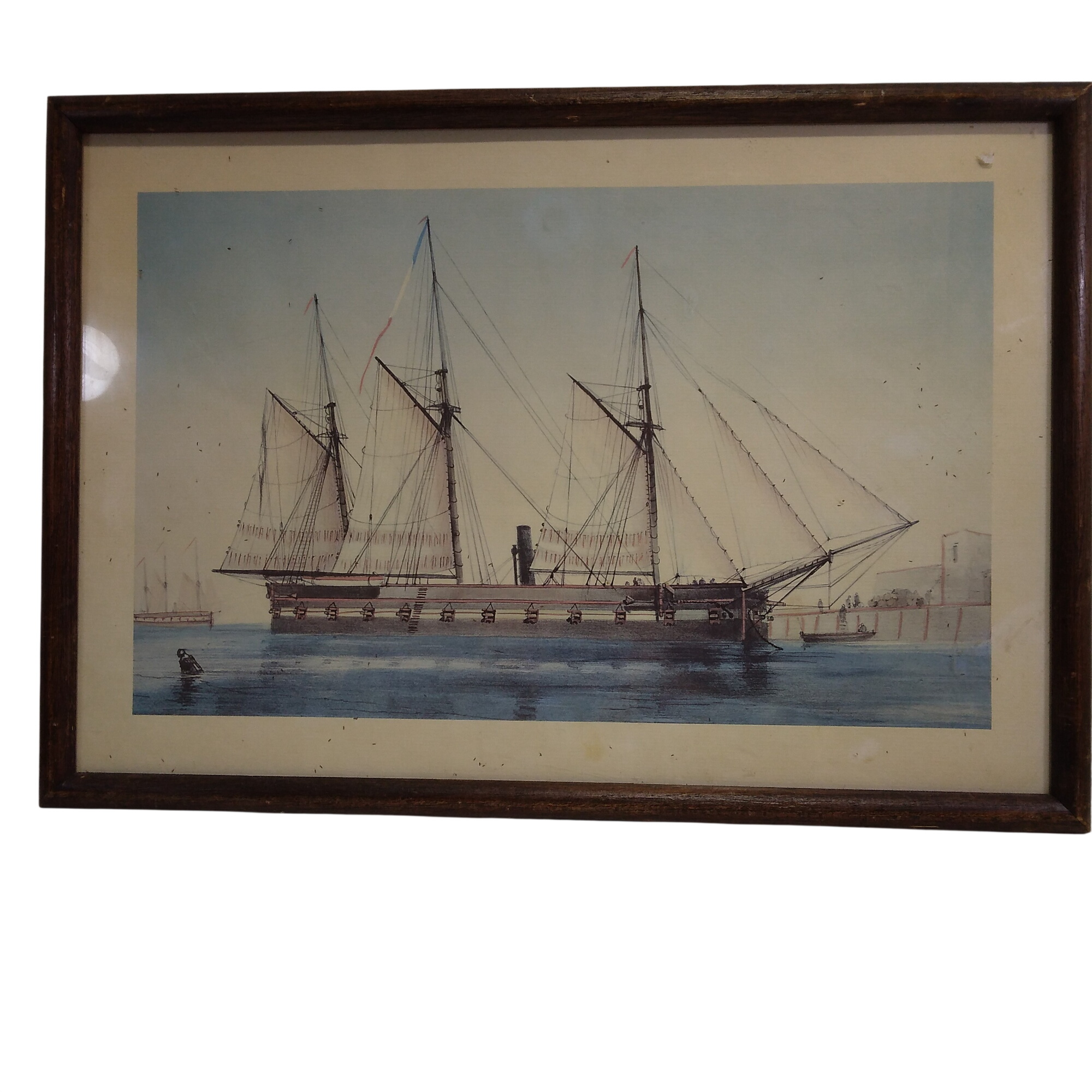 Acheter Tableau d'un bateau à trois mâts, rouge et noir, reproduction État correct - 10,00 € Tableau d'un bateau à trois mâts, rouge et noir, reproduction État correct reconditionné disponible sur Label Emmaüs