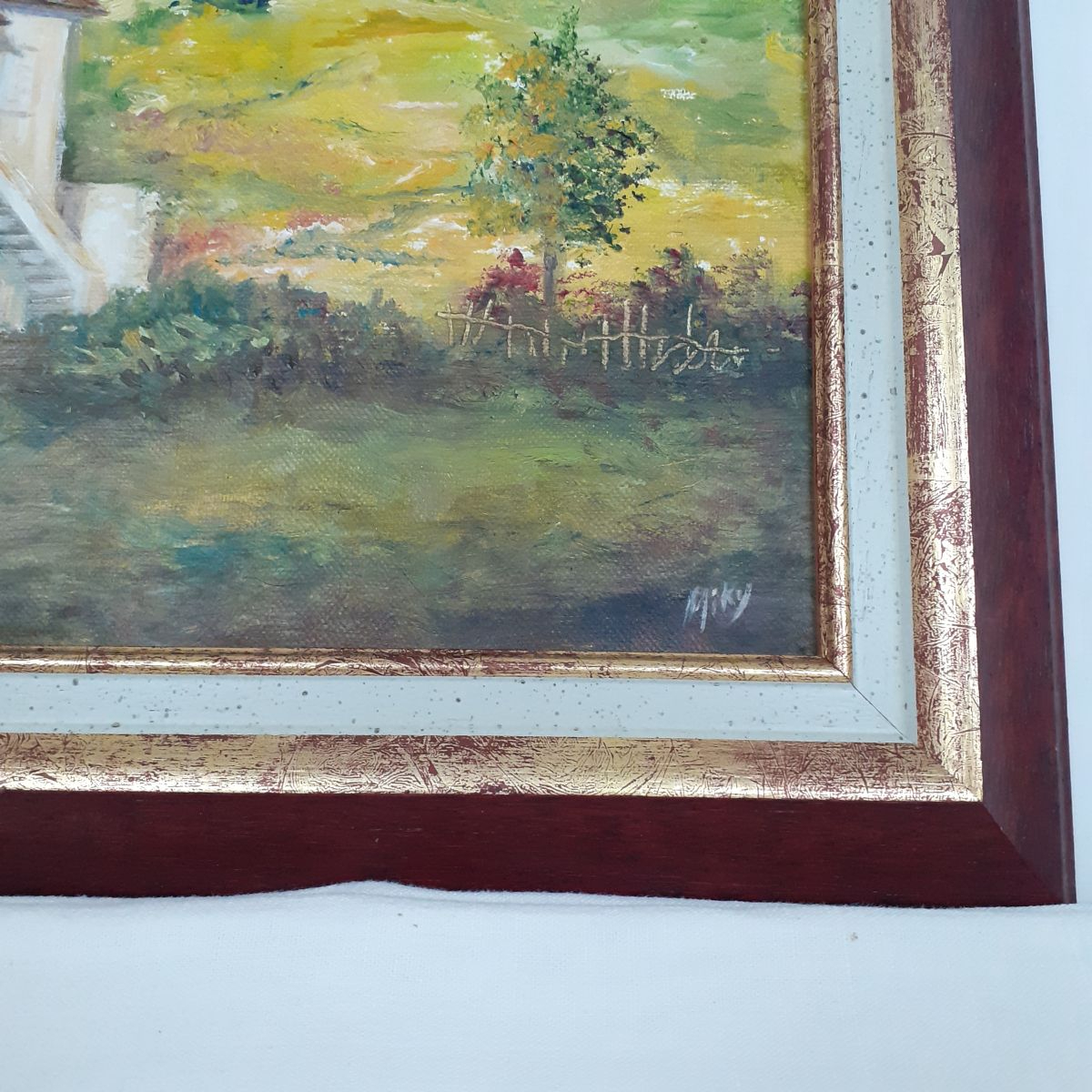 Voir photo 2 de Tableau de Michèle Lebas alias Miky - Refuge George Sand - Villa Algira - Cadre bois rouge et doré Tableau de Michèle Lebas alias Miky - Refuge George Sand - Villa Algira - Cadre bois rouge et doré Parfait état reconditionné photo 2