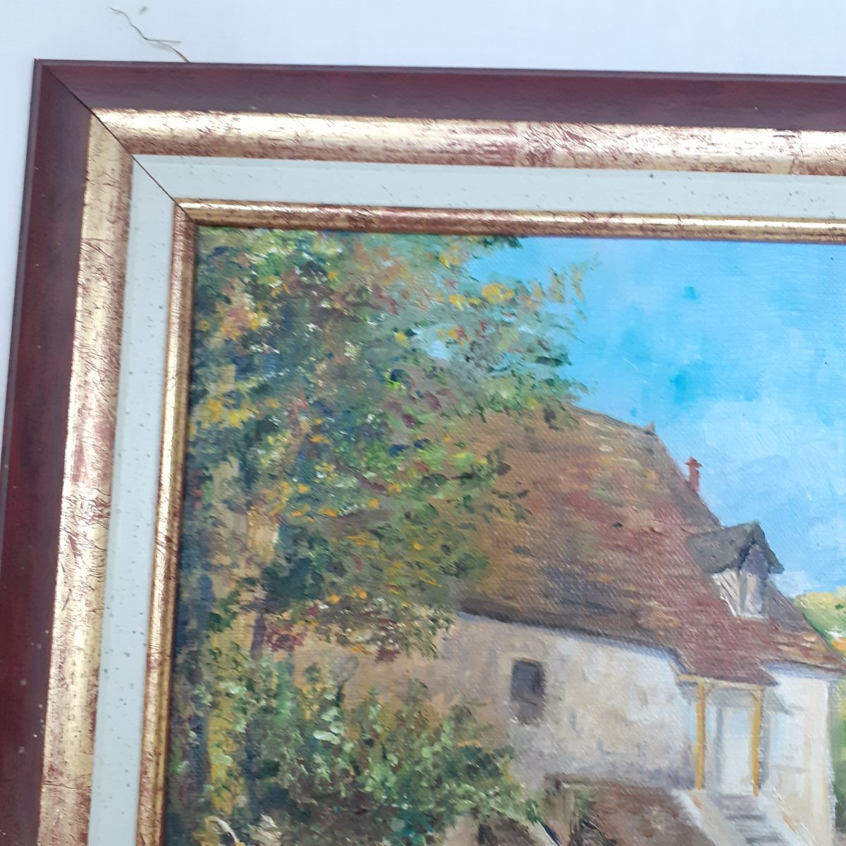Voir photo 3 de Tableau de Michèle Lebas alias Miky - Refuge George Sand - Villa Algira - Cadre bois rouge et doré Tableau de Michèle Lebas alias Miky - Refuge George Sand - Villa Algira - Cadre bois rouge et doré Parfait état reconditionné photo 3
