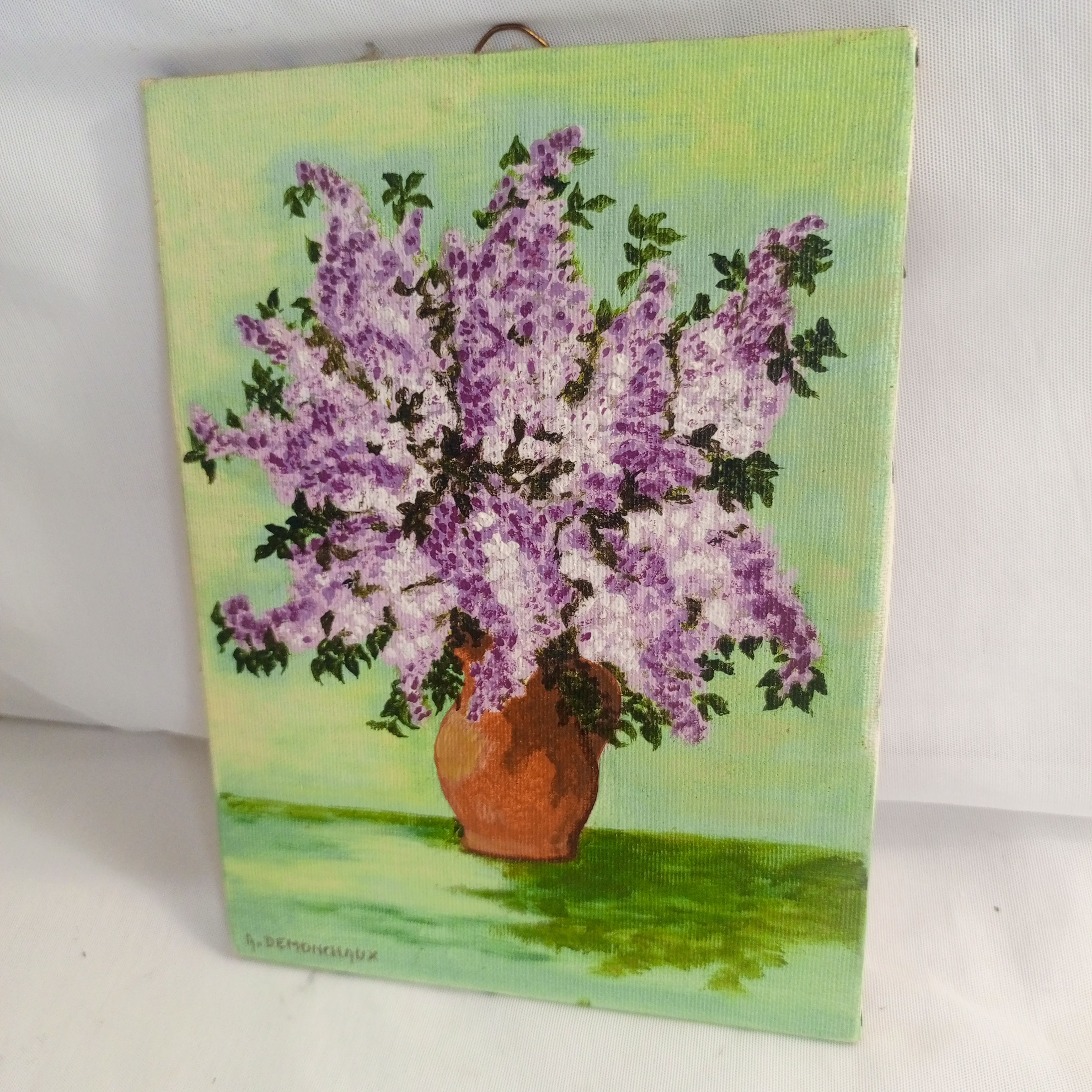 Voir photo 2 de Tableau ET BOUQUET DE LILAS Stalles, Huile sur toile Tableau ET BOUQUET DE LILAS Stalles, Huile sur toile reconditionné photo 2
