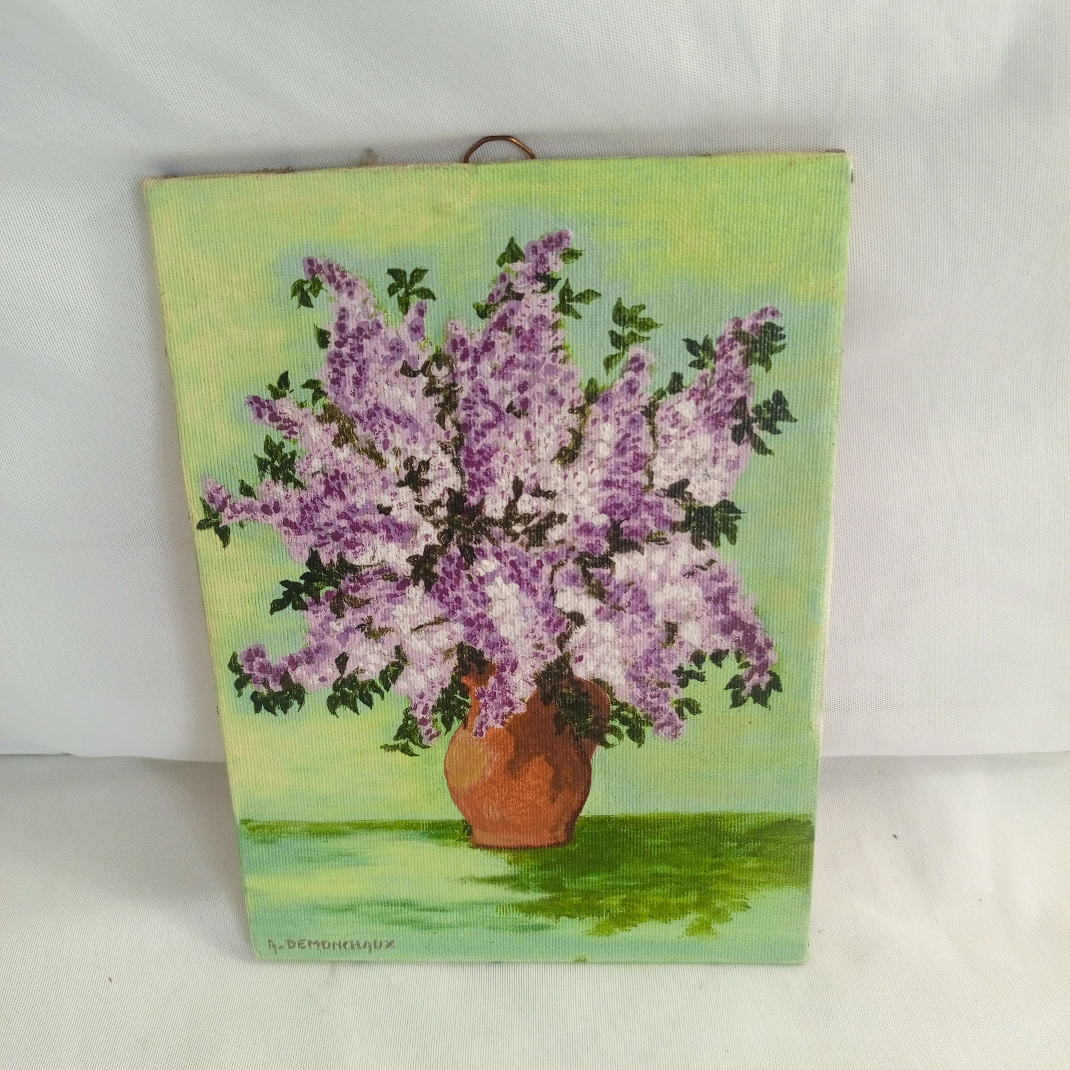 Voir photo 3 de Tableau ET BOUQUET DE LILAS Stalles, Huile sur toile Tableau ET BOUQUET DE LILAS Stalles, Huile sur toile reconditionné photo 3