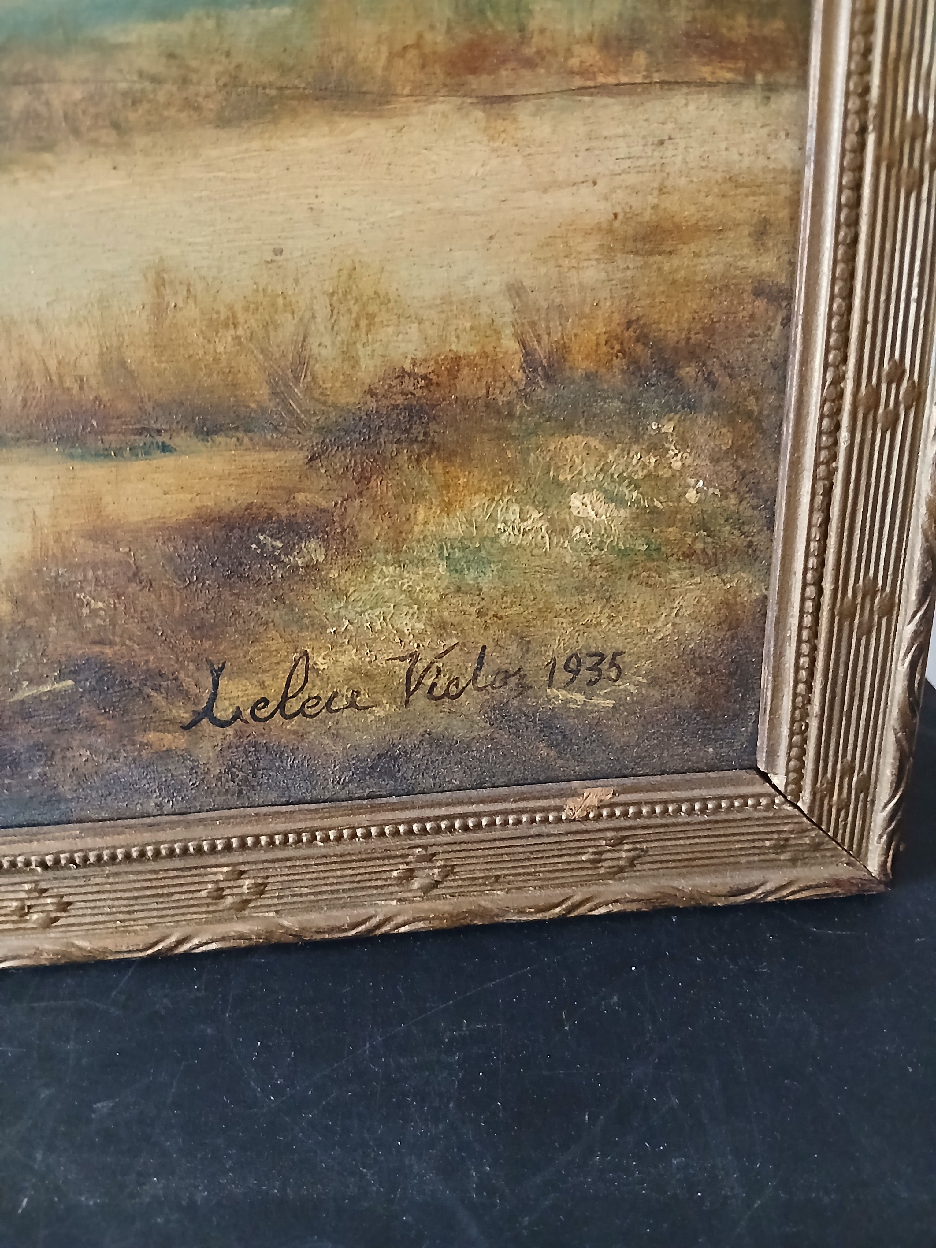 Voir photo 6 de Tableau huile sur panneau de contreplaqué d'un paysage signé LELEU Victor 1935 Tableau huile sur panneau de contreplaqué d'un paysage signé LELEU Victor 1935 Bon état reconditionné photo 6