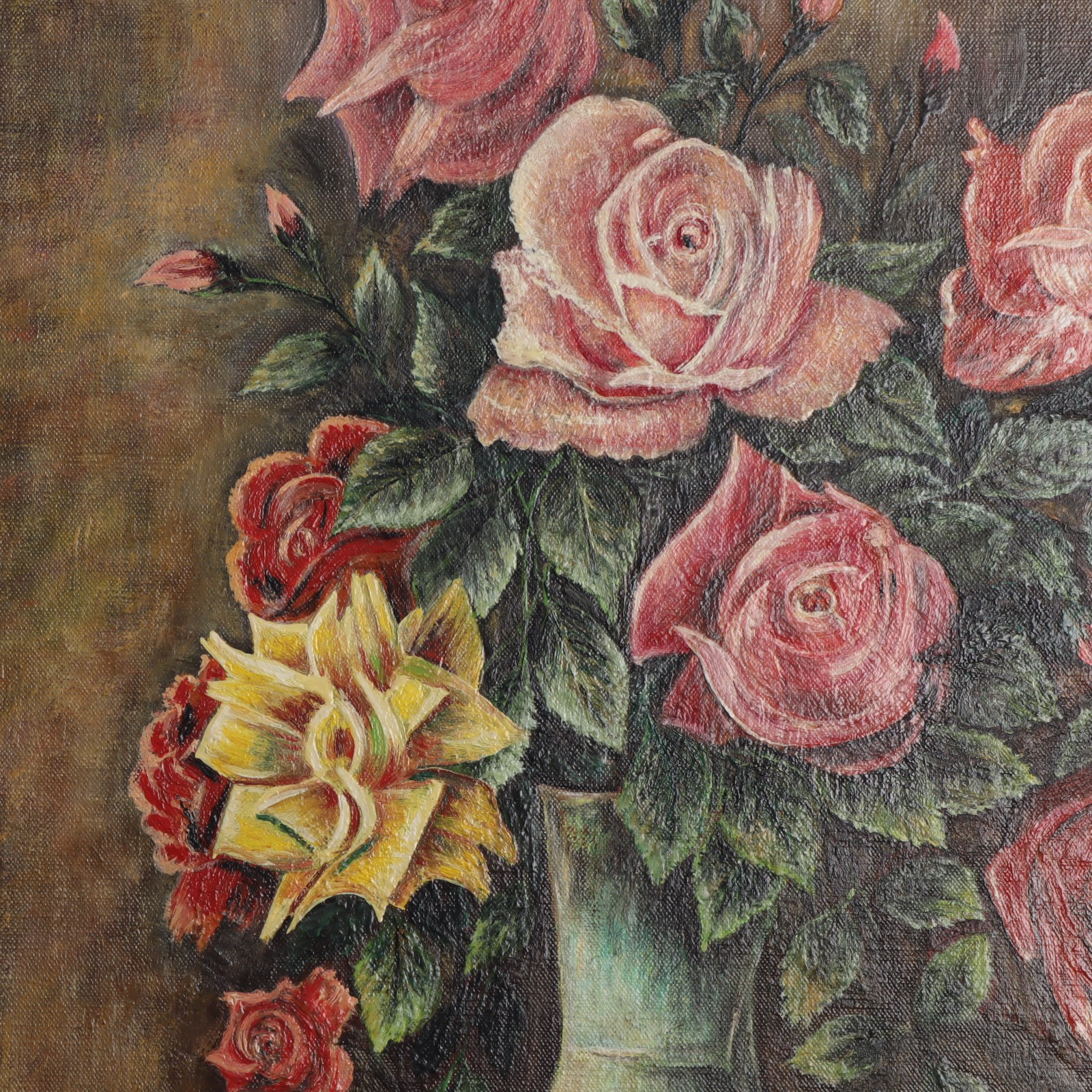 Voir photo 6 de Tableau Huile sur toile - Nature morte "Roses" - Signé Lucien Delaune (1980) Tableau Huile sur toile - Nature morte "Roses" - Signé Lucien Delaune (1980) Bon état reconditionné photo 6