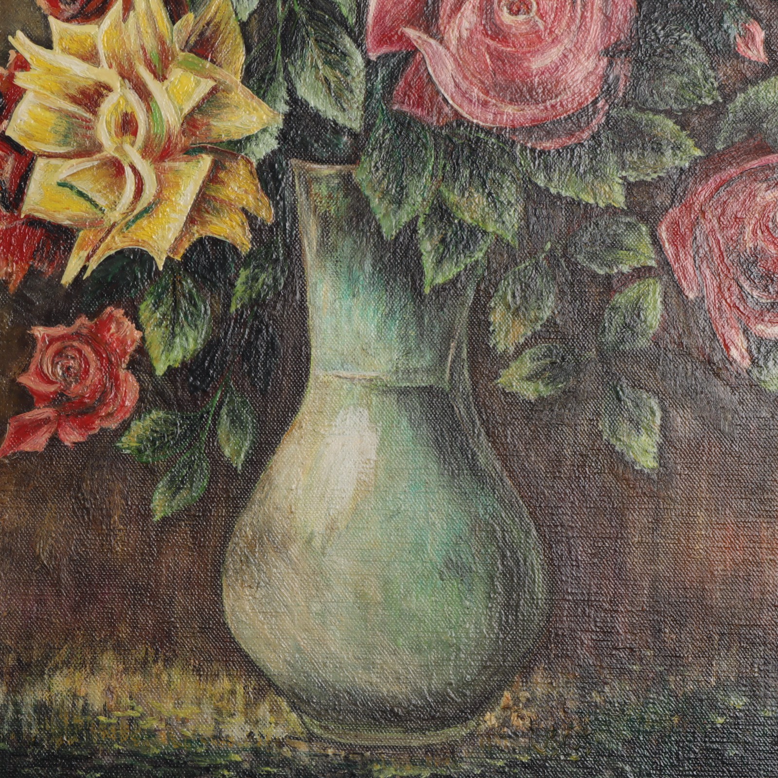 Voir photo 8 de Tableau Huile sur toile - Nature morte "Roses" - Signé Lucien Delaune (1980) Tableau Huile sur toile - Nature morte "Roses" - Signé Lucien Delaune (1980) Bon état reconditionné photo 8