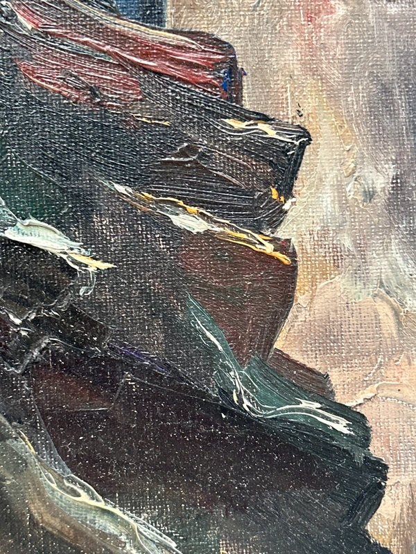 Voir photo 13 de Tableau marine huile sur toile cadre bois doré scène tempête bateau XXe Tableau marine huile sur toile cadre bois doré scène tempête bateau XXe Très bon état reconditionné photo 13