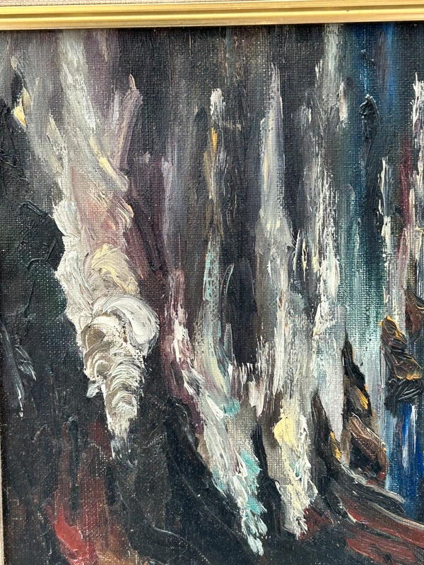 Voir photo 14 de Tableau marine huile sur toile cadre bois doré scène tempête bateau XXe Tableau marine huile sur toile cadre bois doré scène tempête bateau XXe Très bon état reconditionné photo 14