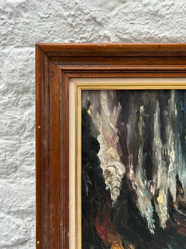 Voir photo 8 de Tableau marine huile sur toile cadre bois doré scène tempête bateau XXe Tableau marine huile sur toile cadre bois doré scène tempête bateau XXe Très bon état reconditionné photo 8