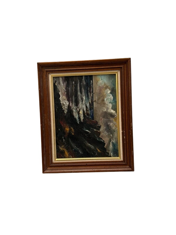 Tableau marine huile sur toile cadre bois doré scène tempête bateau XXe Très bon état - 70,00 € Tableau marine huile sur toile cadre bois doré scène tempête bateau XXe Très bon état reconditionné disponible sur Label Emmaüs