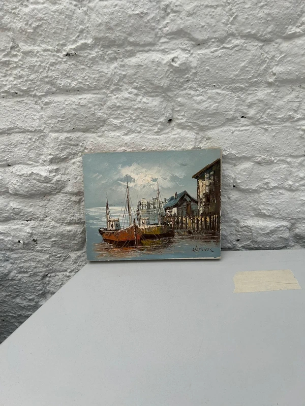 Voir photo 11 de Tableau marine huile sur toile W.Jones port bateaux côtier vintage signé Tableau marine huile sur toile W.Jones port bateaux côtier vintage signé Très bon état reconditionné photo 11