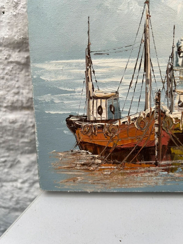 Voir photo 13 de Tableau marine huile sur toile W.Jones port bateaux côtier vintage signé Tableau marine huile sur toile W.Jones port bateaux côtier vintage signé Très bon état reconditionné photo 13
