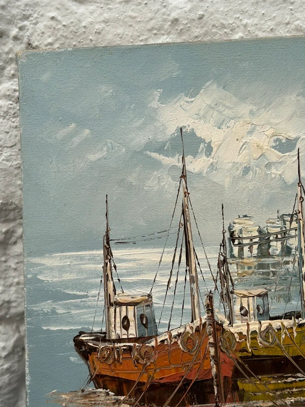 Voir photo 15 de Tableau marine huile sur toile W.Jones port bateaux côtier vintage signé Tableau marine huile sur toile W.Jones port bateaux côtier vintage signé Très bon état reconditionné photo 15