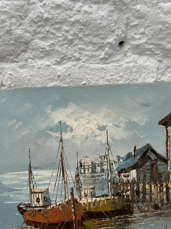 Voir photo 16 de Tableau marine huile sur toile W.Jones port bateaux côtier vintage signé Tableau marine huile sur toile W.Jones port bateaux côtier vintage signé Très bon état reconditionné photo 16