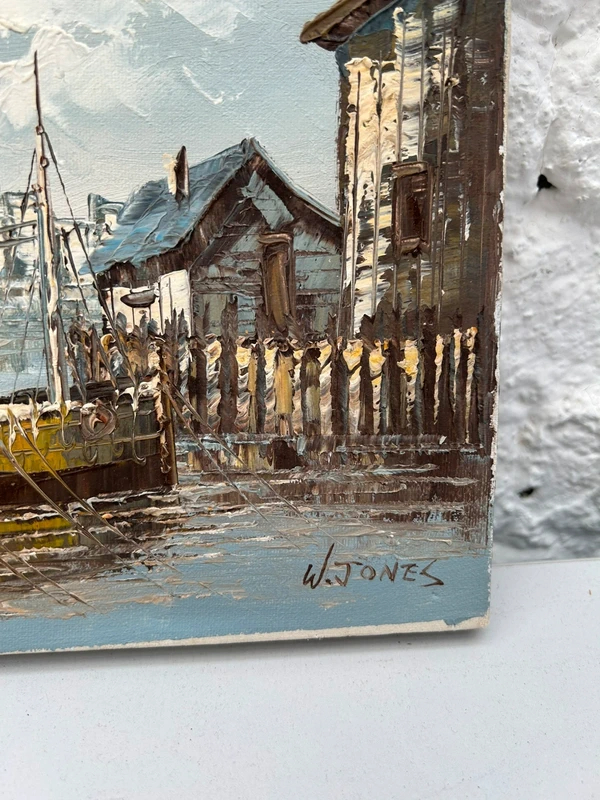 Voir photo 18 de Tableau marine huile sur toile W.Jones port bateaux côtier vintage signé Tableau marine huile sur toile W.Jones port bateaux côtier vintage signé Très bon état reconditionné photo 18