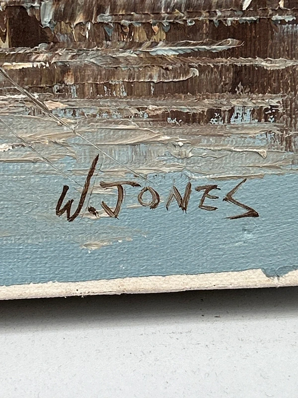 Voir photo 3 de Tableau marine huile sur toile W.Jones port bateaux côtier vintage signé Tableau marine huile sur toile W.Jones port bateaux côtier vintage signé Très bon état reconditionné photo 3