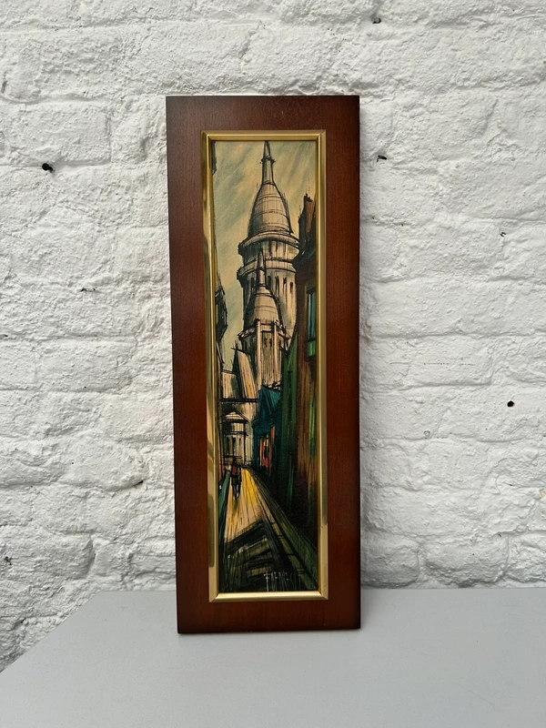 Voir photo 2 de Tableau mural vintage cathédrale ville expressionniste cadre bois doré étroit Tableau mural vintage cathédrale ville expressionniste cadre bois doré étroit Très bon état reconditionné photo 2