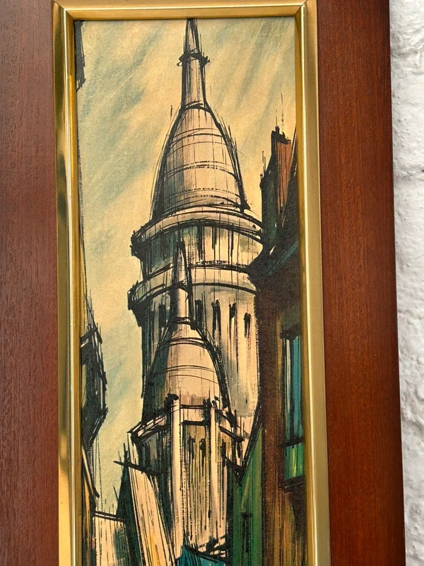 Voir photo 3 de Tableau mural vintage cathédrale ville expressionniste cadre bois doré étroit Tableau mural vintage cathédrale ville expressionniste cadre bois doré étroit Très bon état reconditionné photo 3