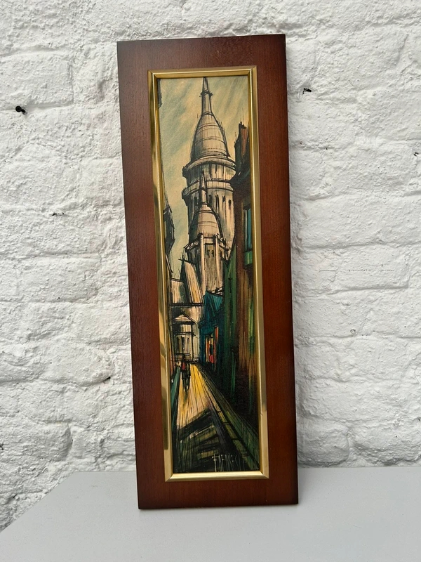 Voir photo 4 de Tableau mural vintage cathédrale ville expressionniste cadre bois doré étroit Tableau mural vintage cathédrale ville expressionniste cadre bois doré étroit Très bon état reconditionné photo 4