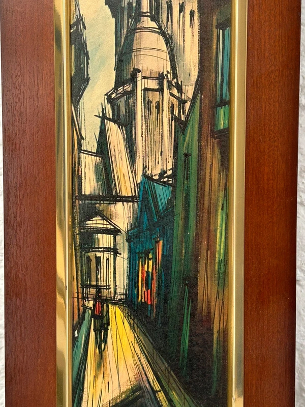 Voir photo 6 de Tableau mural vintage cathédrale ville expressionniste cadre bois doré étroit Tableau mural vintage cathédrale ville expressionniste cadre bois doré étroit Très bon état reconditionné photo 6