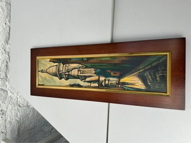 Voir photo 9 de Tableau mural vintage cathédrale ville expressionniste cadre bois doré étroit Tableau mural vintage cathédrale ville expressionniste cadre bois doré étroit Très bon état reconditionné photo 9