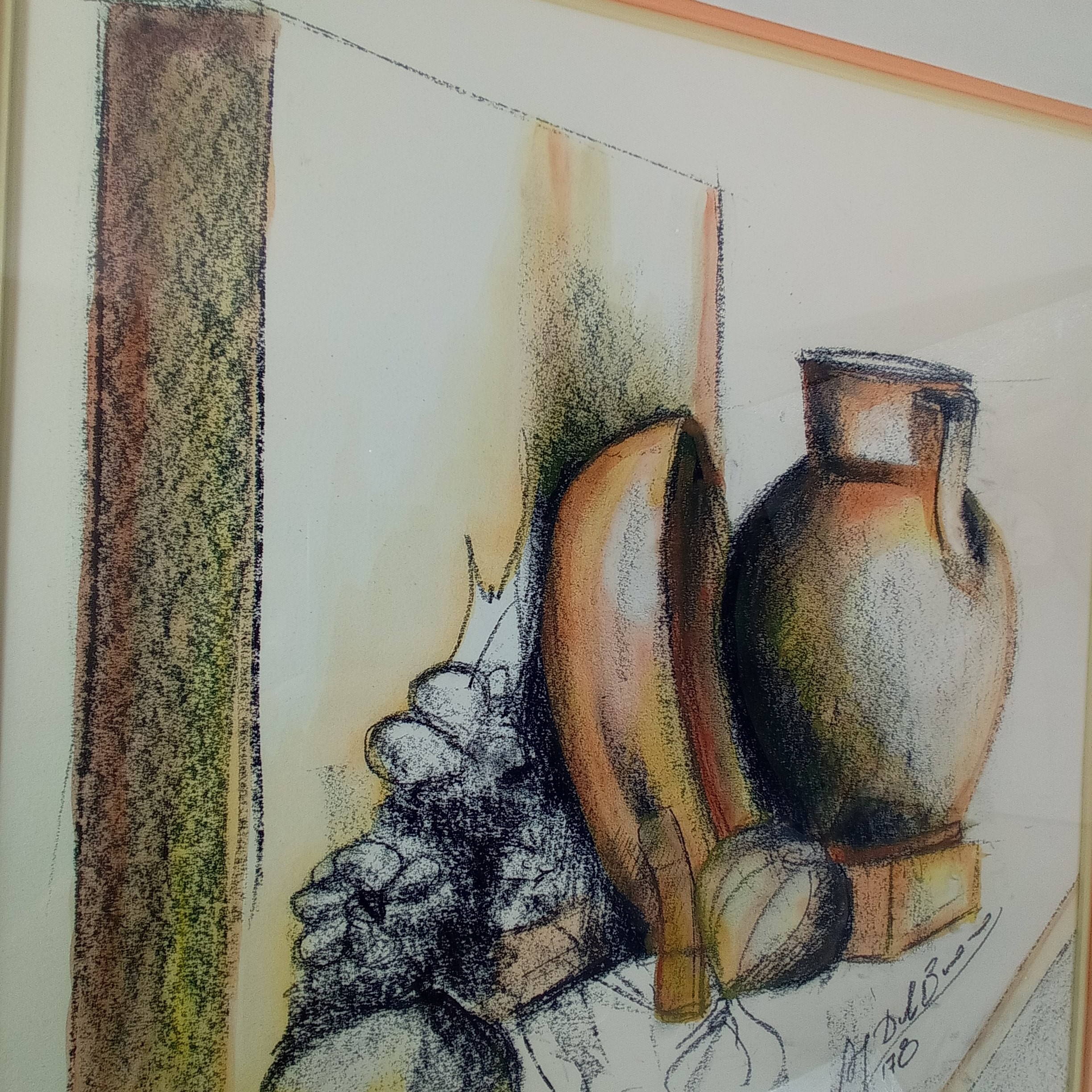 Voir photo 4 de Tableau nature morte au fusain et crayons de couleur signé Del Buono Tableau nature morte au fusain et crayons de couleur signé Del Buono Très bon état reconditionné photo 4