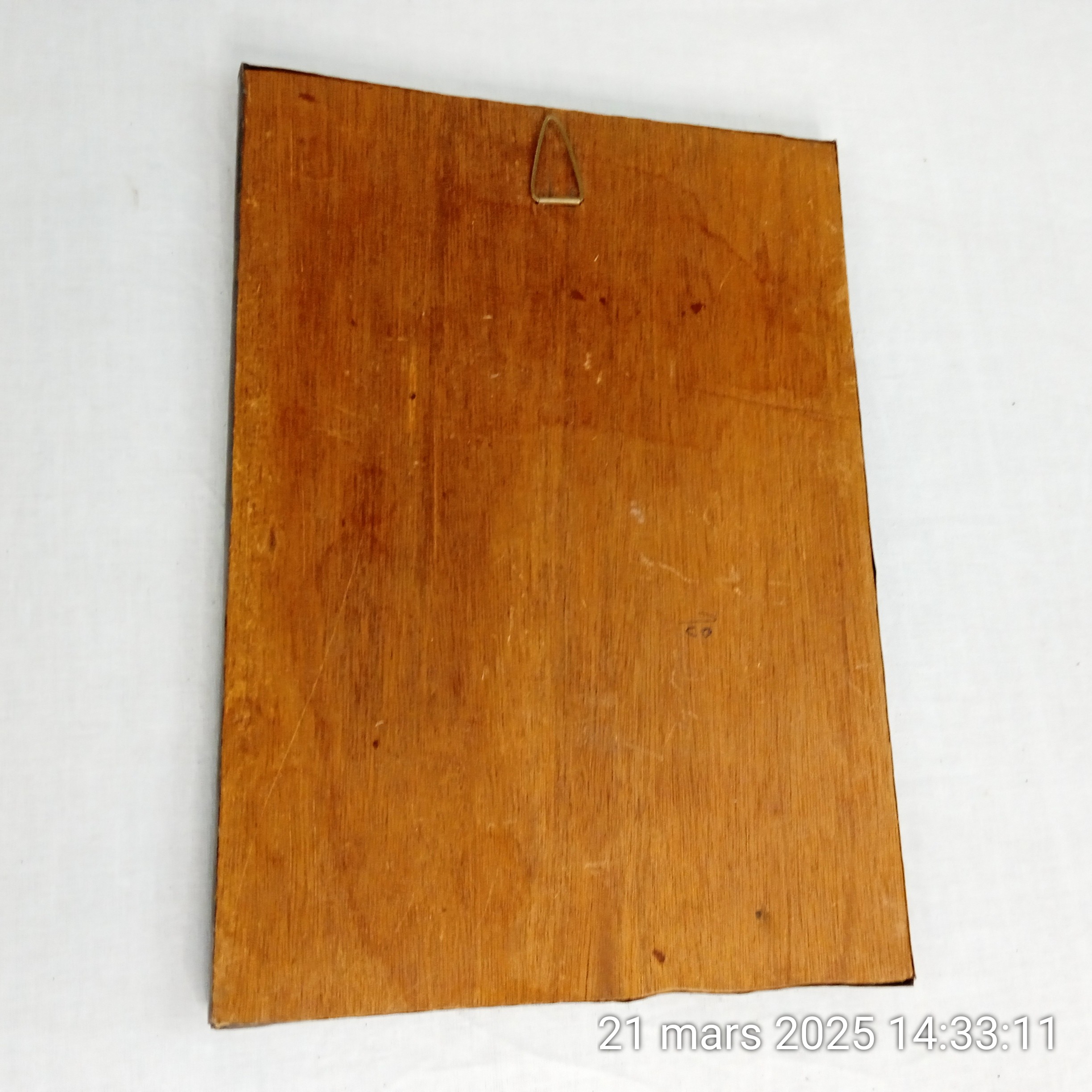 Voir photo 4 de Tableau orientaliste feuille cuivre gravé et peint sur panneau de bois Tableau orientaliste feuille cuivre gravé et peint sur panneau de bois Bon état reconditionné photo 4