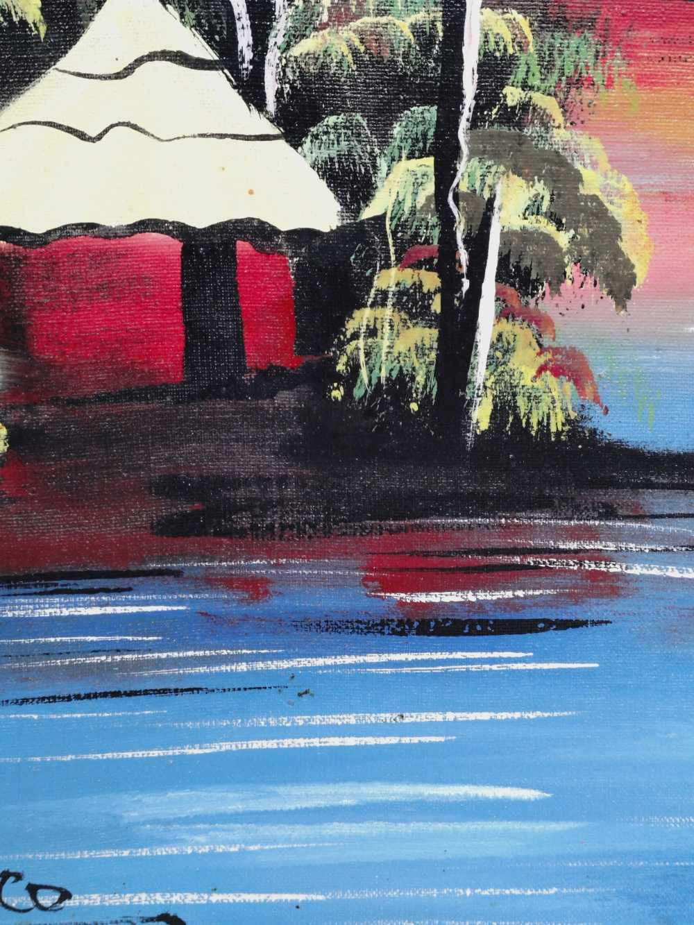 Voir photo 11 de Tableau original acrylique sur toile encadré , scène africaine, signé. Tableau original acrylique sur toile encadré , scène africaine, signé. Bon état reconditionné photo 11
