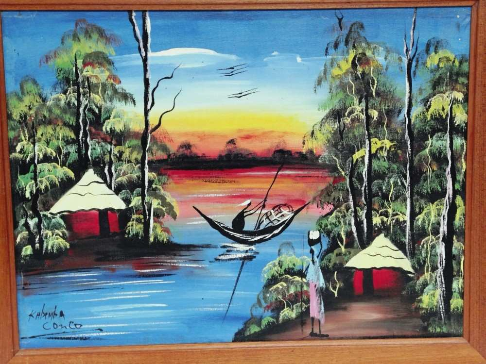 Voir photo 2 de Tableau original acrylique sur toile encadré , scène africaine, signé. Tableau original acrylique sur toile encadré , scène africaine, signé. Bon état reconditionné photo 2