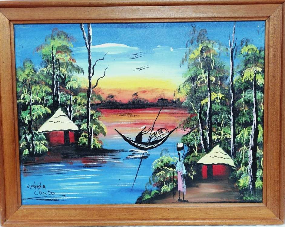 Voir photo 3 de Tableau original acrylique sur toile encadré , scène africaine, signé. Tableau original acrylique sur toile encadré , scène africaine, signé. Bon état reconditionné photo 3