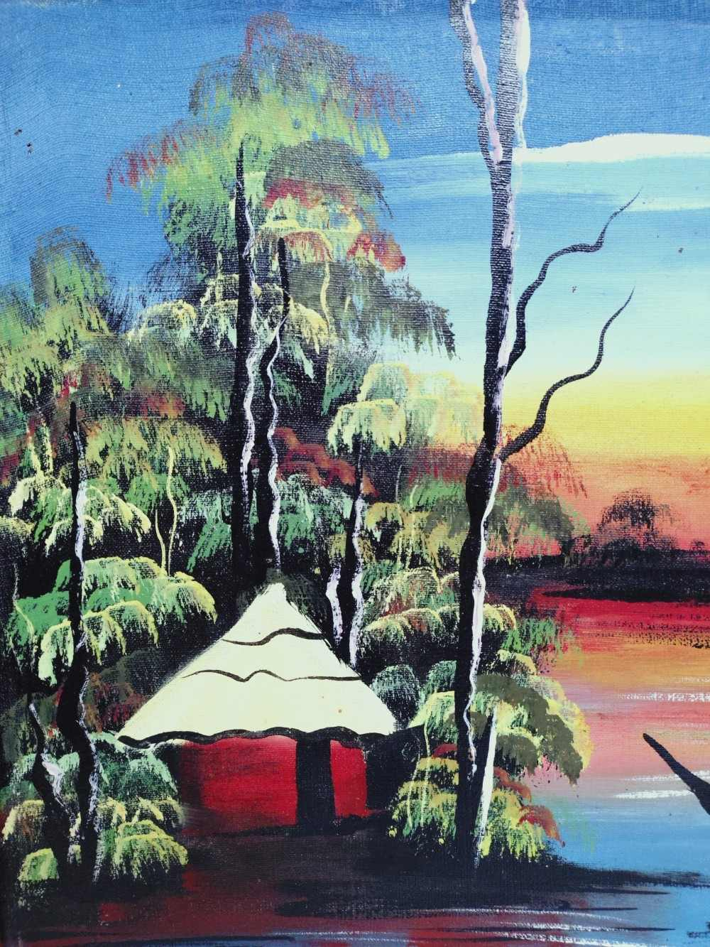 Voir photo 5 de Tableau original acrylique sur toile encadré , scène africaine, signé. Tableau original acrylique sur toile encadré , scène africaine, signé. Bon état reconditionné photo 5