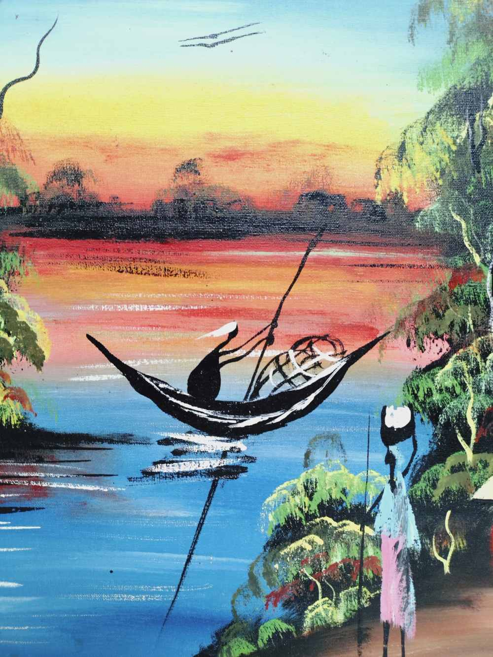 Voir photo 6 de Tableau original acrylique sur toile encadré , scène africaine, signé. Tableau original acrylique sur toile encadré , scène africaine, signé. Bon état reconditionné photo 6