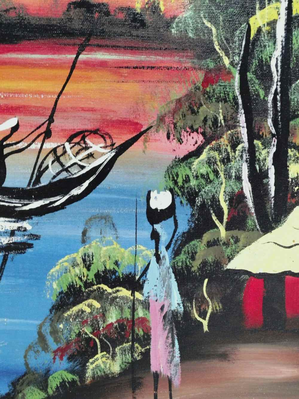 Voir photo 8 de Tableau original acrylique sur toile encadré , scène africaine, signé. Tableau original acrylique sur toile encadré , scène africaine, signé. Bon état reconditionné photo 8