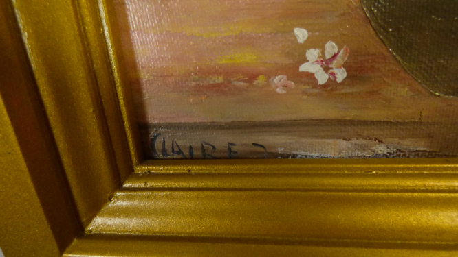 Voir photo 3 de Tableau original nature morte fleurs signé "Claire 7" Tableau original nature morte fleurs signé "Claire 7" Bon état reconditionné photo 3