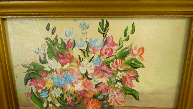 Voir photo 5 de Tableau original nature morte fleurs signé "Claire 7" Tableau original nature morte fleurs signé "Claire 7" Bon état reconditionné photo 5