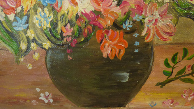 Voir photo 6 de Tableau original nature morte fleurs signé "Claire 7" Tableau original nature morte fleurs signé "Claire 7" Bon état reconditionné photo 6
