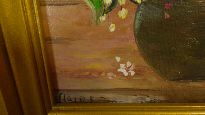 Voir photo 8 de Tableau original nature morte fleurs signé "Claire 7" Tableau original nature morte fleurs signé "Claire 7" Bon état reconditionné photo 8