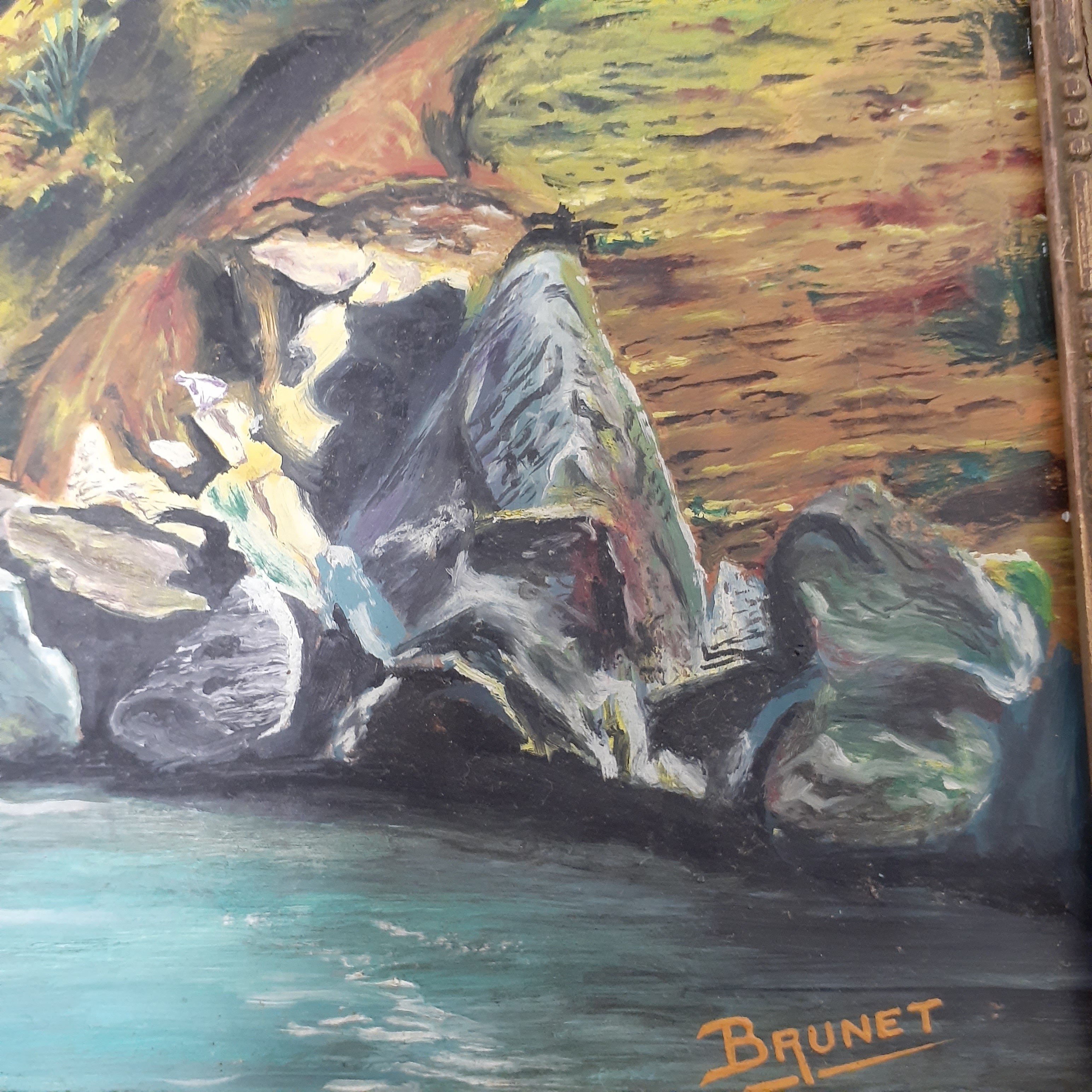Voir photo 2 de Tableau - peinture paysage bord de rivière - BRUNET Tableau - peinture paysage bord de rivière - BRUNET Bon état reconditionné photo 2