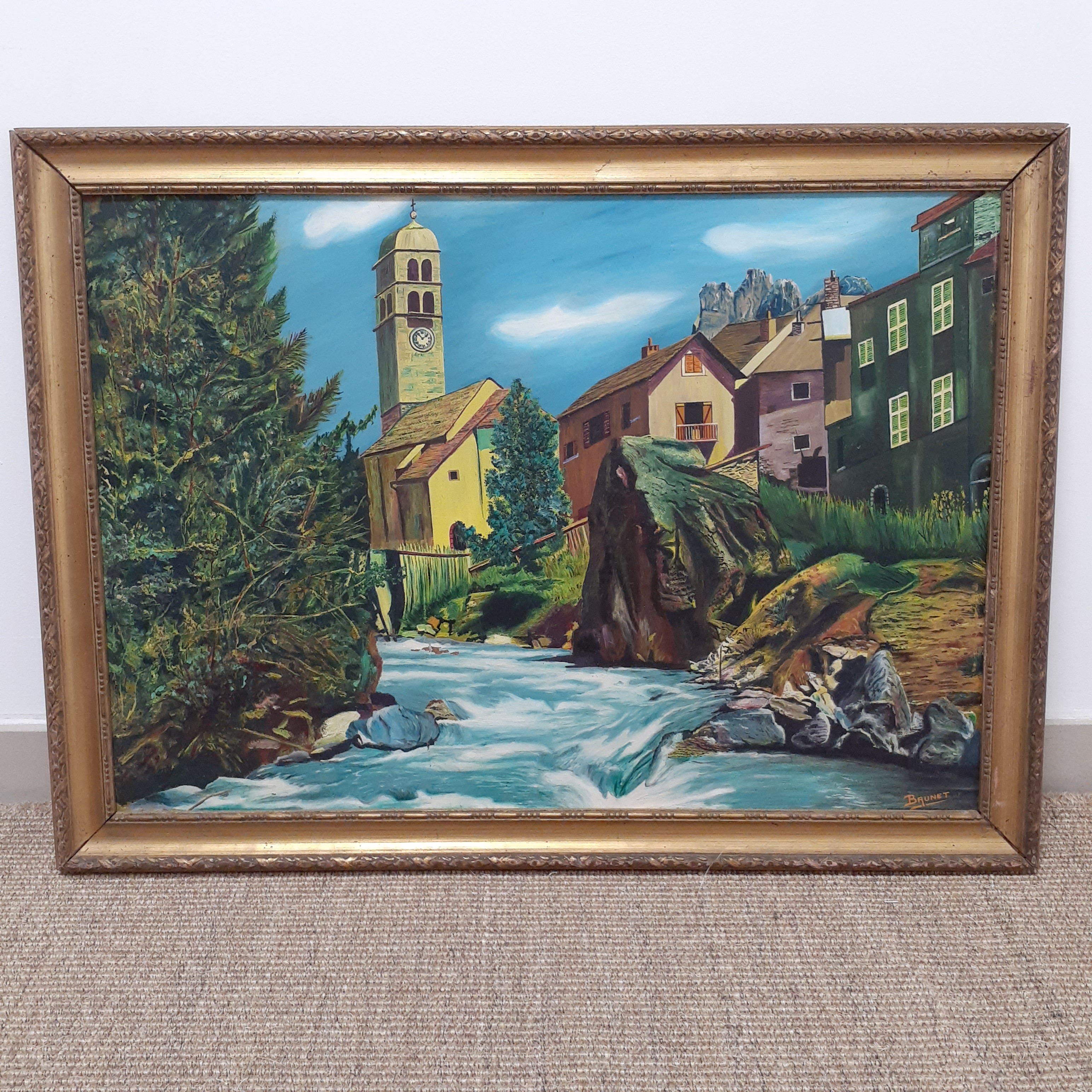 Voir photo 3 de Tableau - peinture paysage bord de rivière - BRUNET Tableau - peinture paysage bord de rivière - BRUNET Bon état reconditionné photo 3