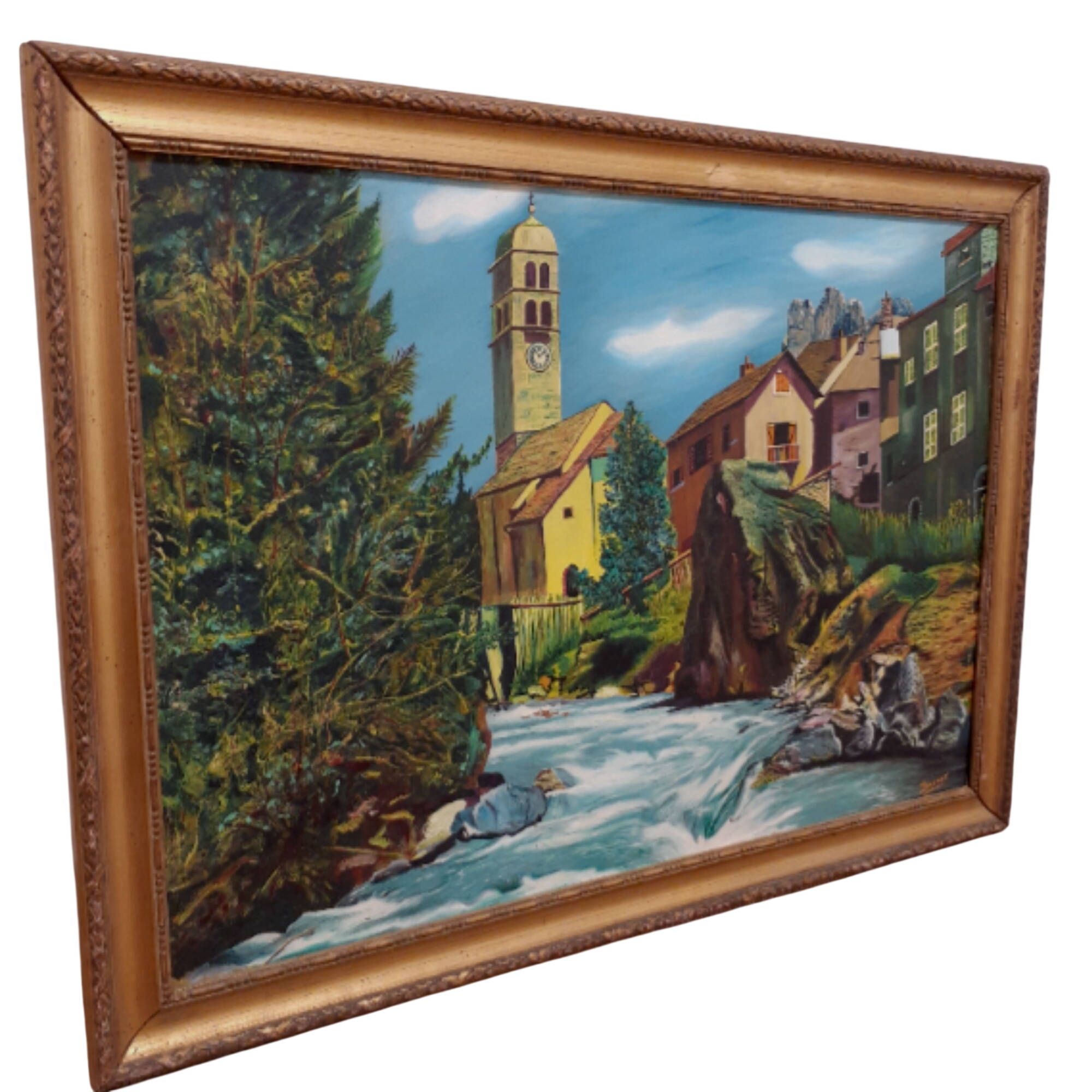 Acheter Tableau - peinture paysage bord de rivière - BRUNET Bon état - 55,00 € Tableau - peinture paysage bord de rivière - BRUNET Bon état reconditionné disponible sur Label Emmaüs