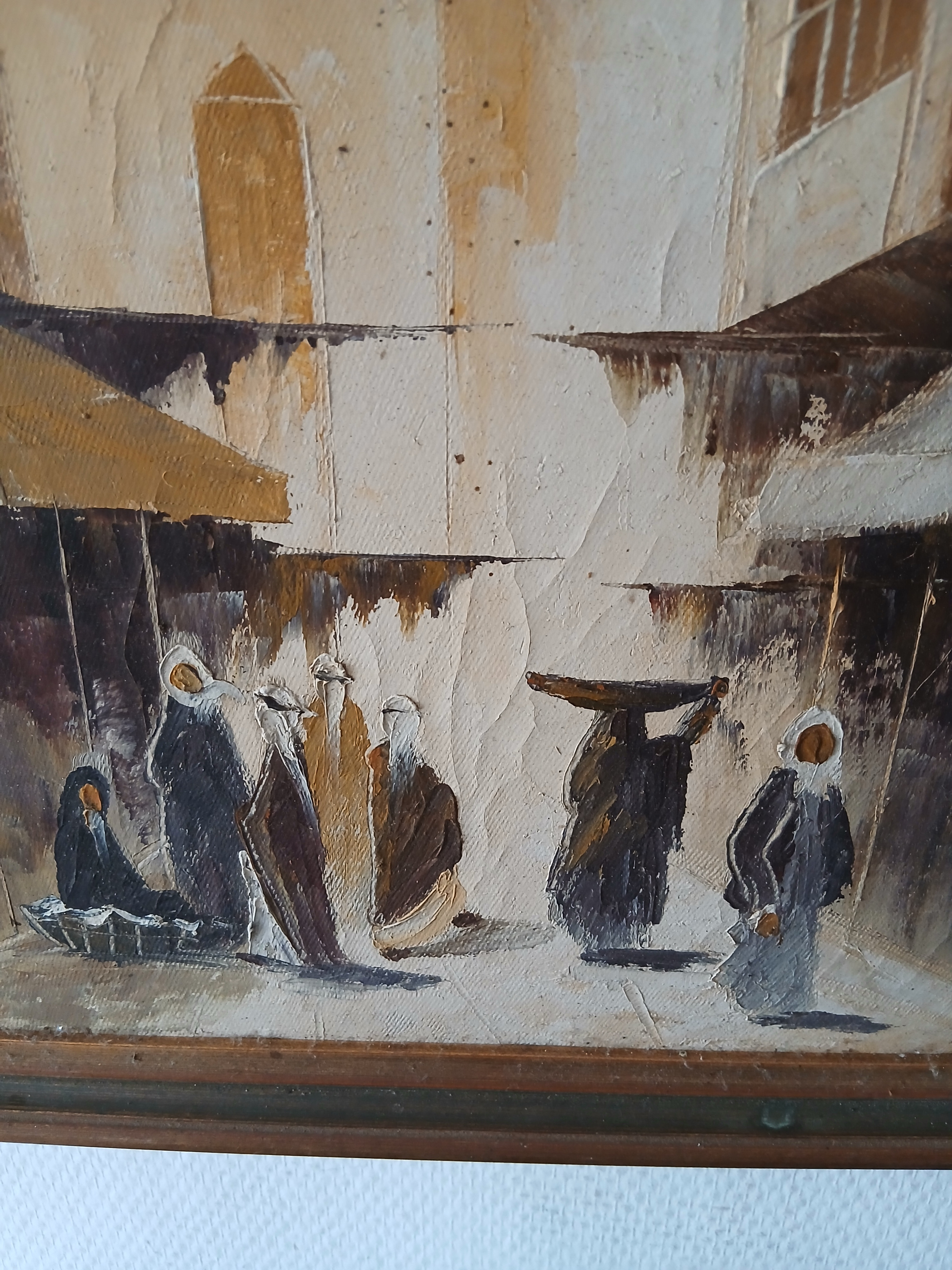 Voir photo 2 de Tableau peinture sur toile évoquant un paysage orientaliste signé SHENE. Tableau peinture sur toile évoquant un paysage orientaliste signé SHENE. Bon état reconditionné photo 2