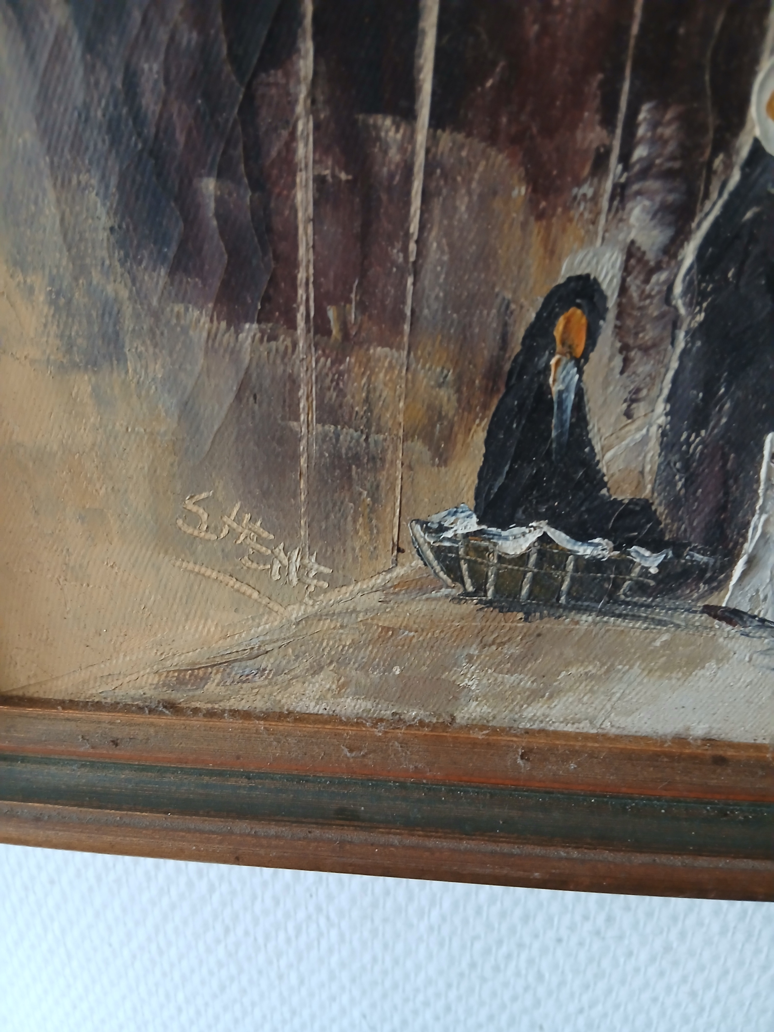 Voir photo 3 de Tableau peinture sur toile évoquant un paysage orientaliste signé SHENE. Tableau peinture sur toile évoquant un paysage orientaliste signé SHENE. Bon état reconditionné photo 3