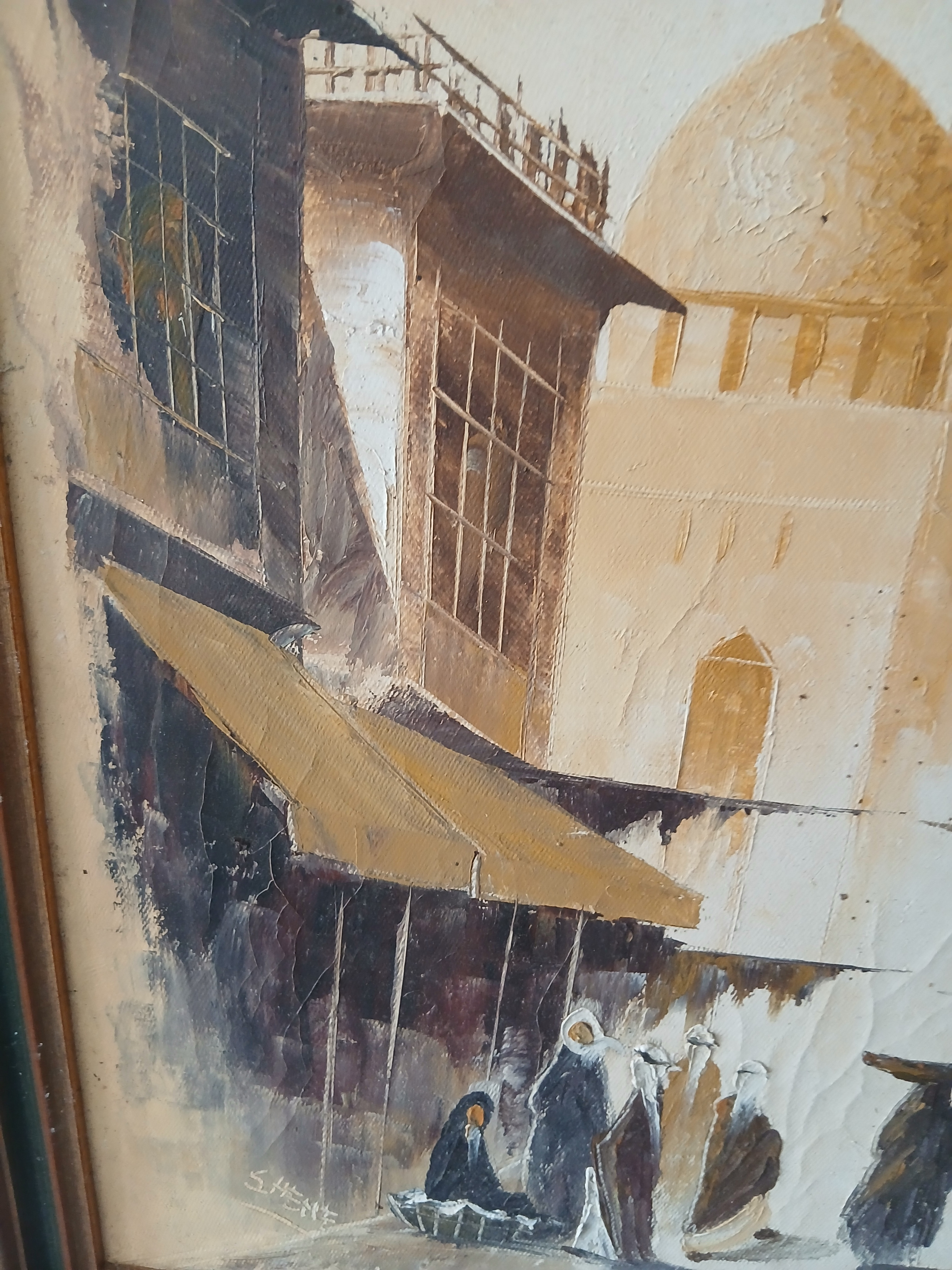 Voir photo 6 de Tableau peinture sur toile évoquant un paysage orientaliste signé SHENE. Tableau peinture sur toile évoquant un paysage orientaliste signé SHENE. Bon état reconditionné photo 6