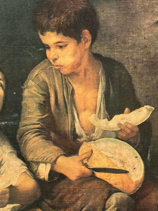 Voir photo 10 de Tableau reproduction Murillo baroque scène d’enfants cadre bois vintage Tableau reproduction Murillo baroque scène d’enfants cadre bois vintage Bon état reconditionné photo 10