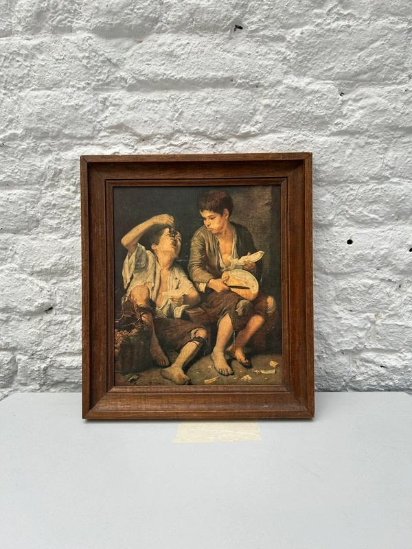 Voir photo 2 de Tableau reproduction Murillo baroque scène d’enfants cadre bois vintage Tableau reproduction Murillo baroque scène d’enfants cadre bois vintage Bon état reconditionné photo 2
