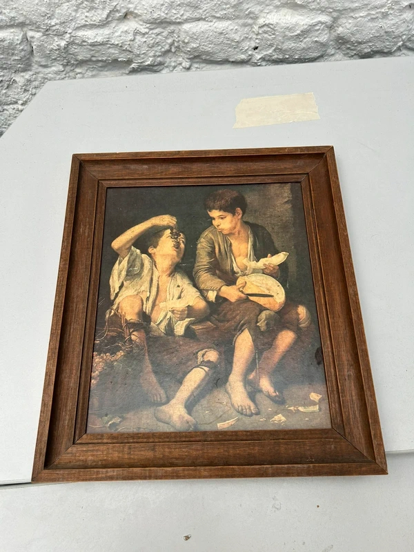 Voir photo 3 de Tableau reproduction Murillo baroque scène d’enfants cadre bois vintage Tableau reproduction Murillo baroque scène d’enfants cadre bois vintage Bon état reconditionné photo 3