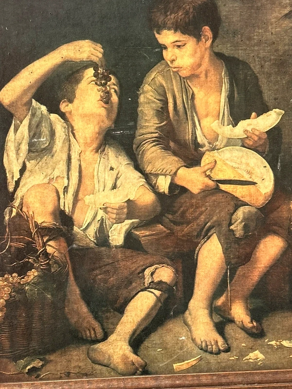 Voir photo 9 de Tableau reproduction Murillo baroque scène d’enfants cadre bois vintage Tableau reproduction Murillo baroque scène d’enfants cadre bois vintage Bon état reconditionné photo 9