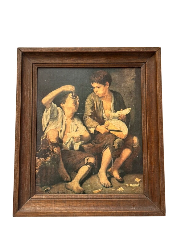 Tableau reproduction Murillo baroque scène d’enfants cadre bois vintage Bon état - 65,00 € Tableau reproduction Murillo baroque scène d’enfants cadre bois vintage Bon état reconditionné disponible sur Label Emmaüs