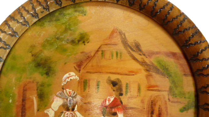 Voir photo 10 de Tableau rond signé "Souval" en bois peinte - mention "Sarrebourg" Tableau rond signé "Souval" en bois peinte - mention "Sarrebourg" reconditionné photo 10